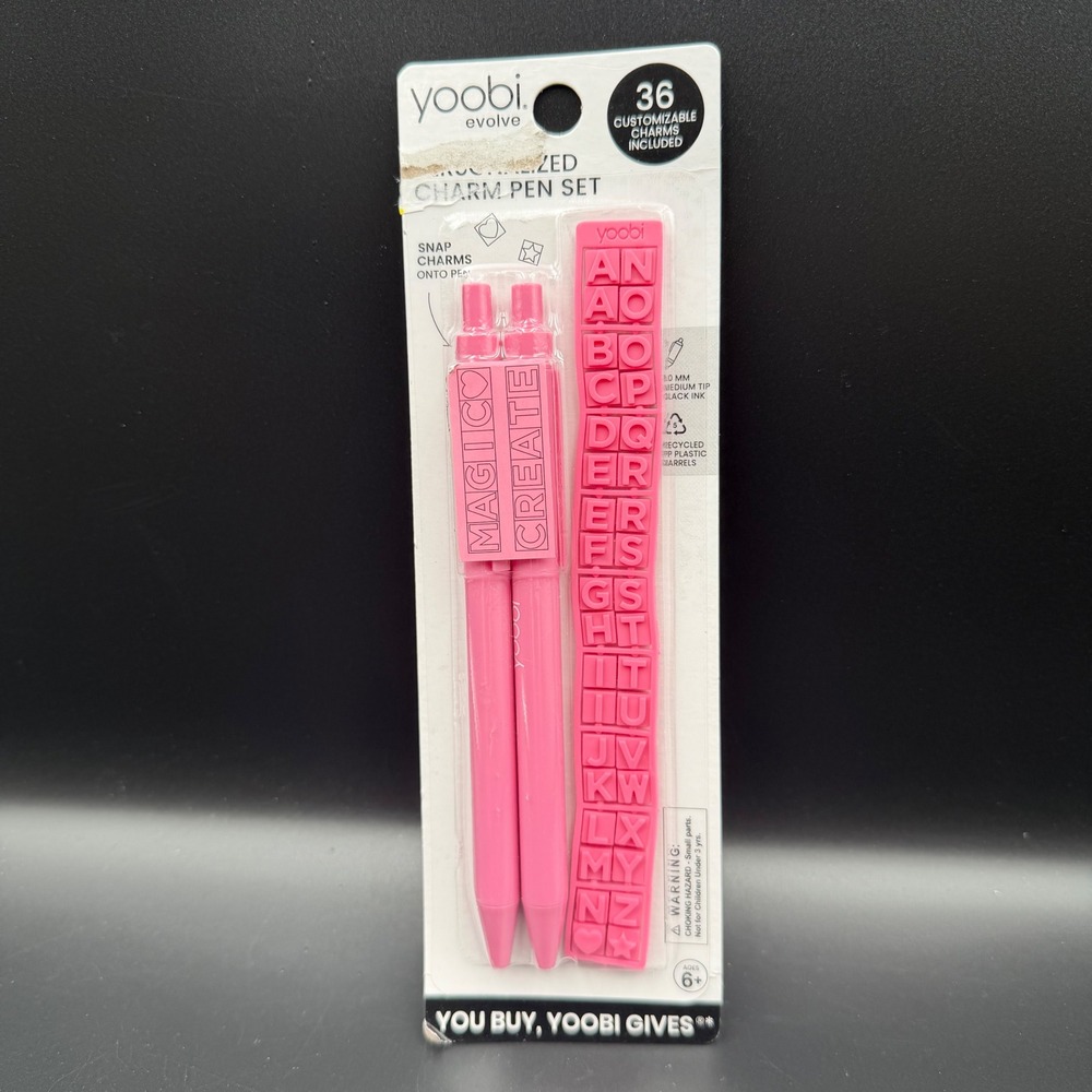 Yoobi Evolve Personalized Charm Pen Set Pink 2 Pack 36 Customizable Charms NEW